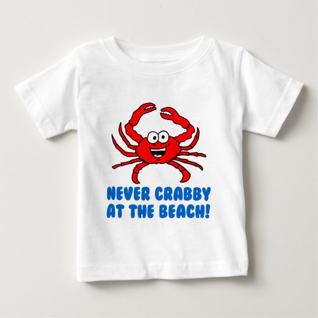 Camiseta Para Bebê Nunca Crabby Na Praia (Frente)