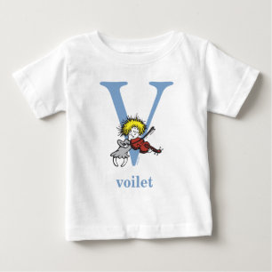 Camiseta Para Bebê O ABC do Dr. Seuss: Letra V - Azul Adicione seu