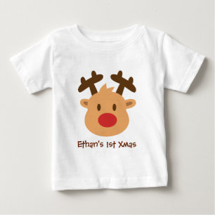 Camiseta Para Bebê O adorável rena de nariz vermelho 1º Natal