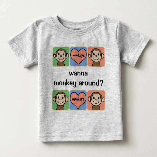 Camiseta Para Bebê O clipart bonito dos desenhos animados quer monkey (Frente)