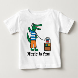 Camiseta Para Bebê O crocodilo legal escuta a música