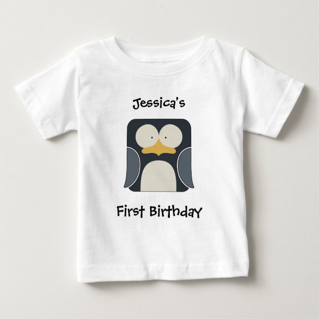 Camiseta Para Bebê O nome e o evento do bebê com pinguim bonito (Frente)