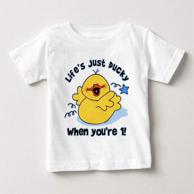 Camiseta Para Bebê O primeiro aniversario Ducky da vida (Frente)