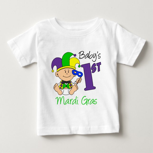 Camiseta Para Bebê O primeiro Mardi Gras do Bebê (Frente)
