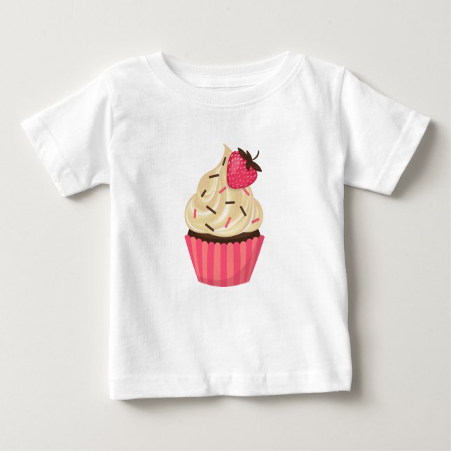 Camiseta Para Bebê O rosa bonito polvilha o cupcake da morango (Frente)
