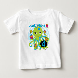 Camiseta Para Bebê Octopus 4th Birthday T shirts e presentes
