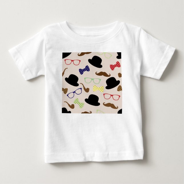 Camiseta Para Bebê Óculos, Chapéus e bigode (Frente)