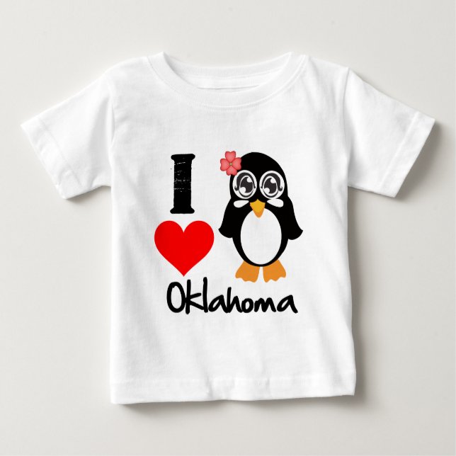 Camiseta Para Bebê Oklahoma Penguin - I Love Oklahoma (Frente)