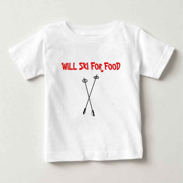 Camiseta Para Bebê os pólos de esqui, ESQUIARÃO PARA A COMIDA (Frente)