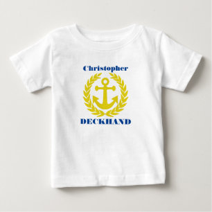 Camiseta Para Bebê Pá com nome do barco e motivo da âncora