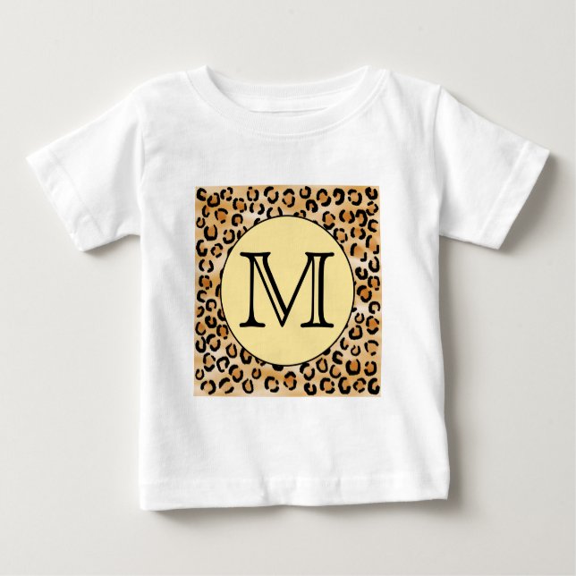 Camiseta Para Bebê Padrão de impressão do Leopard do Monograma Person (Frente)