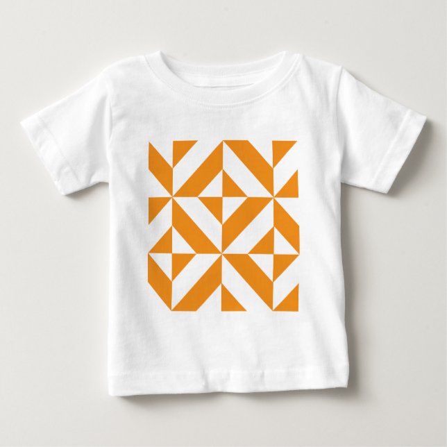 Camiseta Para Bebê Padrão Geométrico de Deco de Laranja Queimado (Frente)