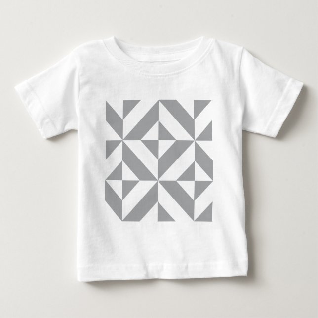 Camiseta Para Bebê Padrão Geométrico do Deco Cube da Cinza Quente (Frente)