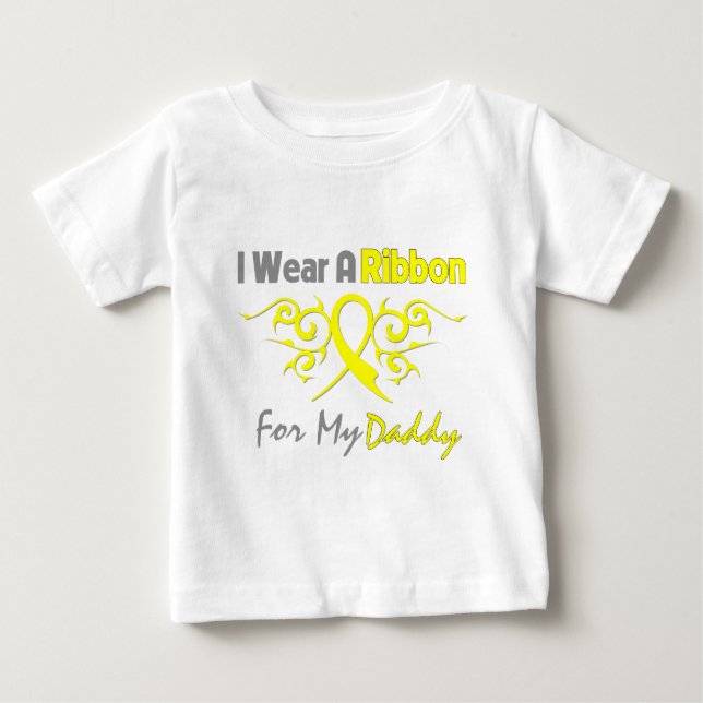 Camiseta Para Bebê Pai - Visto Um Apoio Militar De Fita Amarela (Frente)