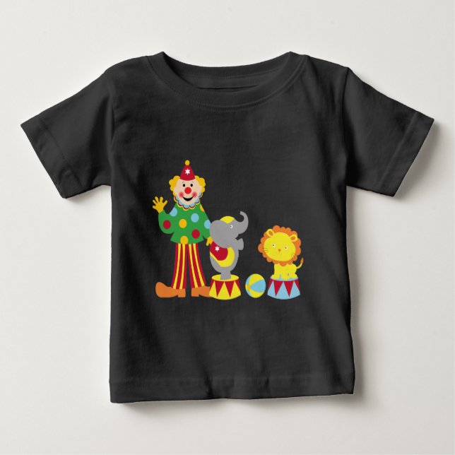 Camiseta Para Bebê Palhaço de Cartoon e Animais (Frente)