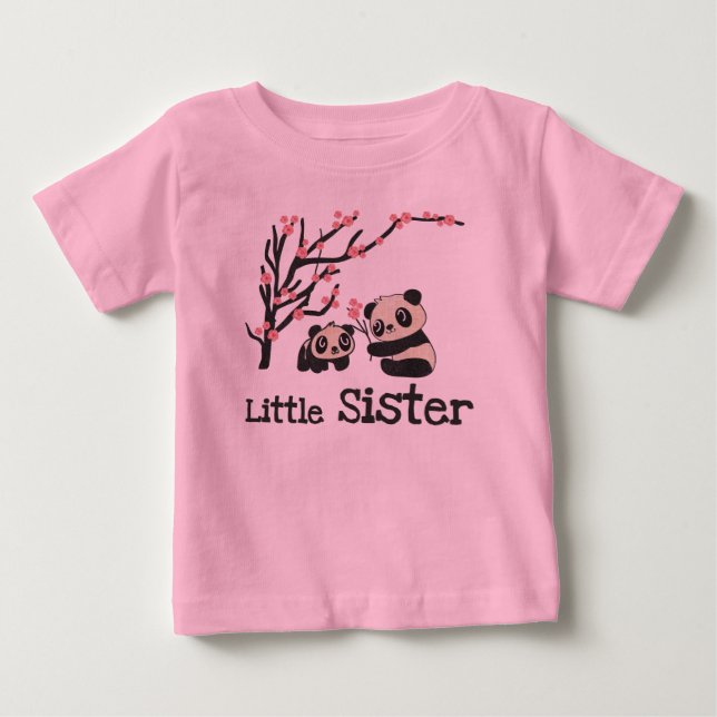 Camiseta Para Bebê Panda Bears Little Sister (Frente)