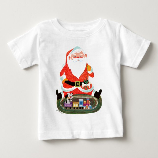 Camiseta Para Bebê Papai noel com trem (Frente)