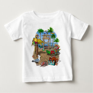 Camiseta Para Bebê Parrots Beach Party