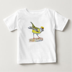 Camiseta Para Bebê Pássaro Amarelo Desenho Teto De Rótulo, Branco