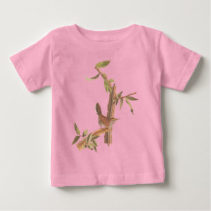 Camiseta Para Bebê Pássaro da carriça de Audubon Bewick na árvore