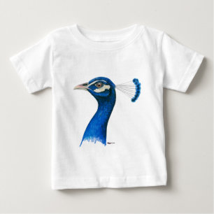 Camiseta Para Bebê Pavão:  Azul indiano