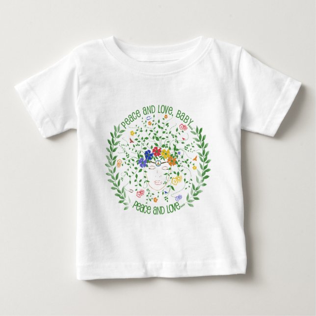 Camiseta Para Bebê Paz e amor, bebê… (Frente)