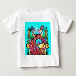Camiseta Para Bebê PEACOCKS NO AMOR MONOGRAMA vermelho azul-turvo