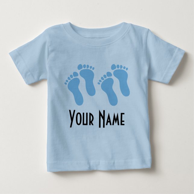 Camiseta Para Bebê Pegadas de Bebê Personalizadas do Twin Boy (Frente)