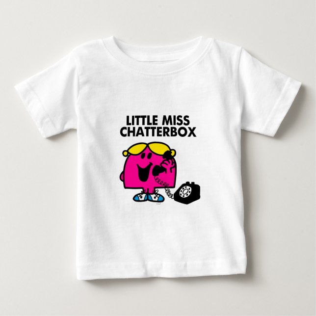 Camiseta Para Bebê Pequena Miss Chatterbox e Telefone Negro (Frente)