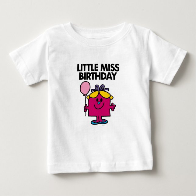Camiseta Para Bebê Pequena Senhorita Aniversário com Balão Rosa (Frente)