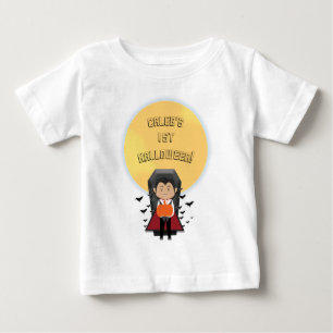 Camiseta Para Bebê Pequeno Drácula 1º Primeiro Halloween Vampiro & Lu
