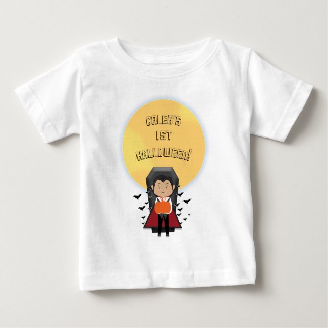 Camiseta Para Bebê Pequeno Drácula 1rua Vampiro do Dia das Bruxas e L (Frente)