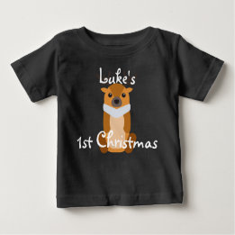 Camiseta Para Bebê Personalize a rena bonito do primeiro Natal do