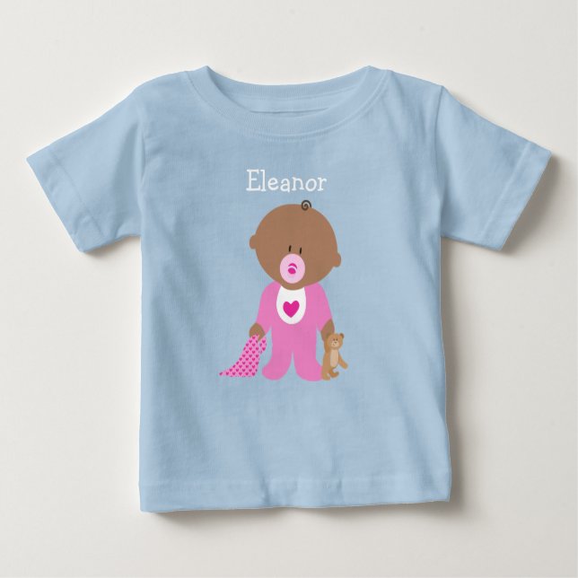 Camiseta Para Bebê Personalize este Bebê Rosa Uma Peça Tee (Frente)