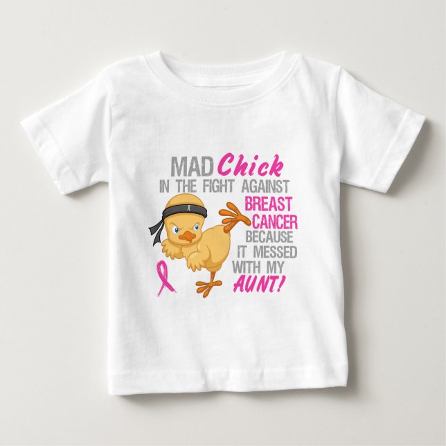 Camiseta Para Bebê Pintinho louco sujado com tia 3 cancro da mama (Frente)