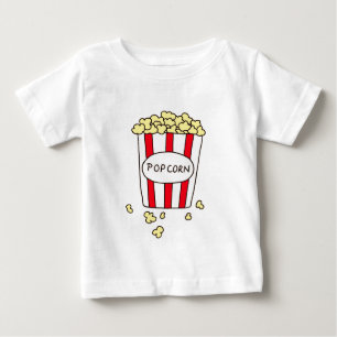 Camiseta Para Bebê Pipoca de Balde Branco Vermelho no Cinema
