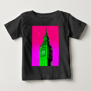 Camiseta Para Bebê Pop Art Big Ben London Viagem cor-de-rosa verde