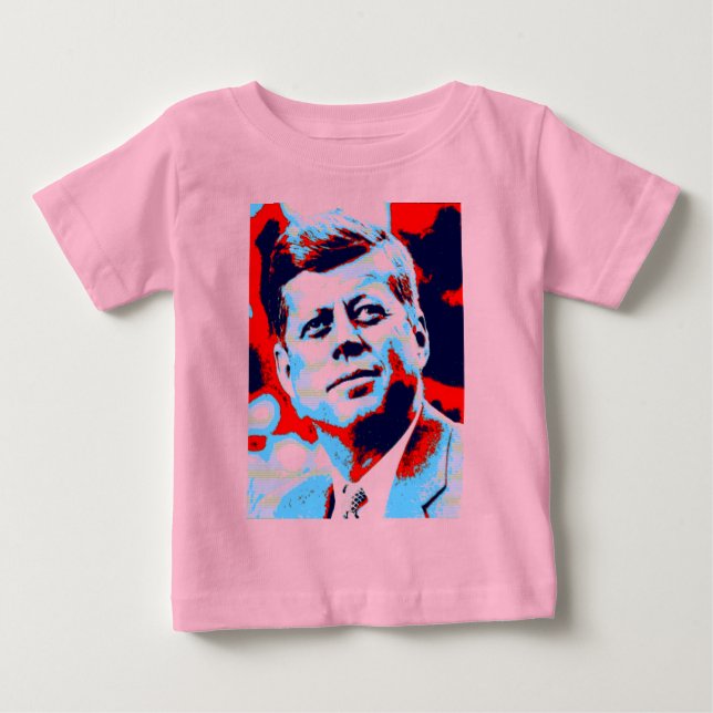 Camiseta Para Bebê Pop Art JFK John F. Kennedy Red Blue (Frente)
