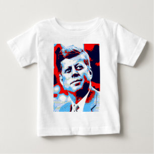 Camiseta Para Bebê Pop Art JFK John F. Kennedy Red Blue