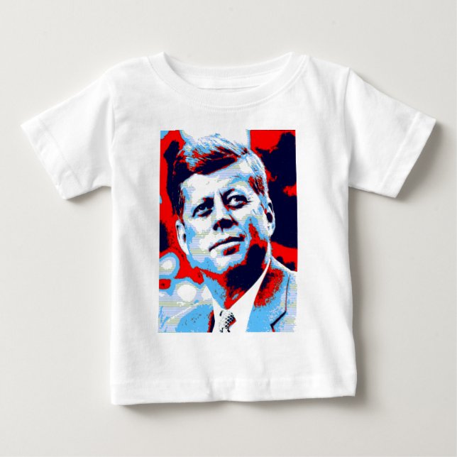 Camiseta Para Bebê Pop Art JFK John F. Kennedy Red Blue (Frente)