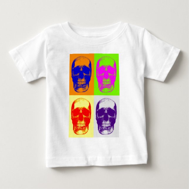 Camiseta Para Bebê Pop Art Skull (Frente)