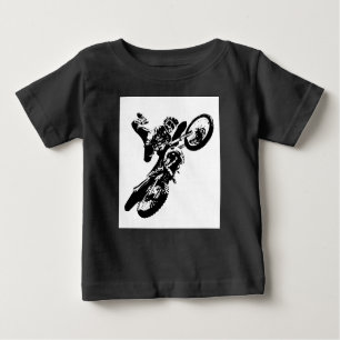 Camiseta Para Bebê Pop de Arte Branca Negra Motocross Motorcyesporte