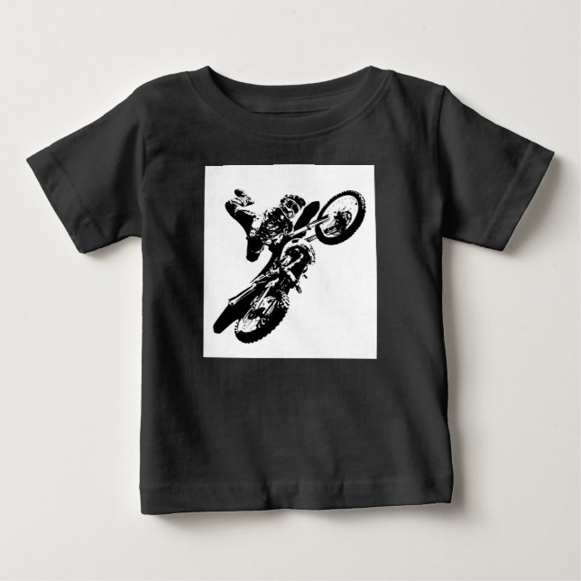 Camiseta Para Bebê Pop de Arte Branca Negra Motocross Motorcyesporte (Frente)