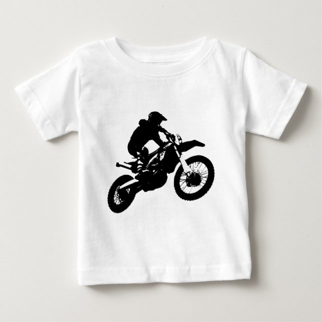 Camiseta Para Bebê Pop de Arte Branca Negra Motocross Motorcyesporte (Frente)