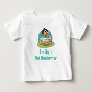 Camiseta Para Bebê Primeira Ação de Graças A Turquia Comendo Abóbora