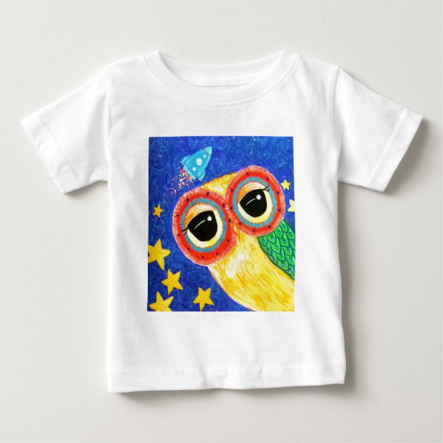 Camiseta Para Bebê Primeira coruja no espaço (Frente)
