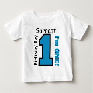Camiseta Para Bebê primeiro aniversario Boy BLUE One Year Custom Name