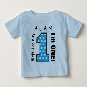 Camiseta Para Bebê primeiro aniversario Boy BOLINHAS Um Ano Nome Pers