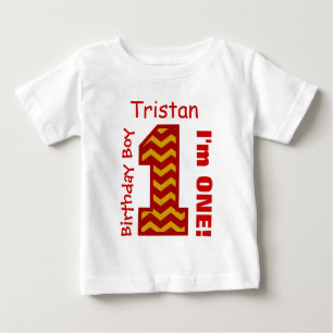 Camiseta Para Bebê primeiro aniversario Boy CHEVRON Um Ano Nome Perso