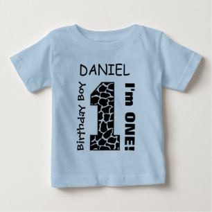 Camiseta Para Bebê primeiro aniversario Boy GIRAFFE Um Ano Nome Perso